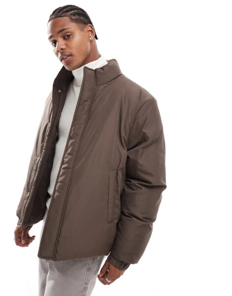 ASOS DESIGN puffer jacket in brown