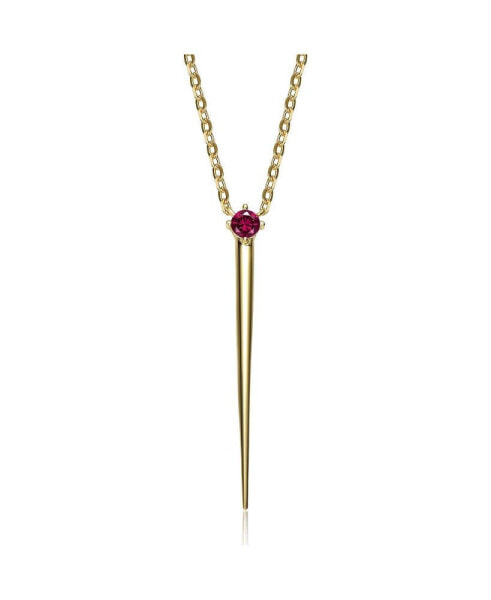 14k Yellow Gold Plated with Emerald Cubic Zirconia Solitaire Spike Pendant Y-Necklace in Sterling Silver