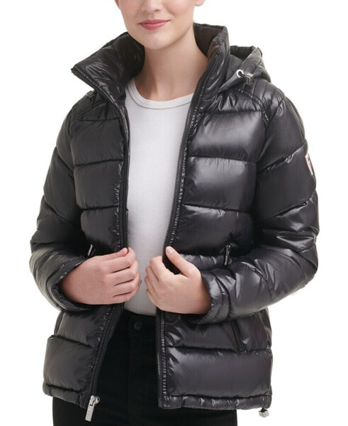 Women's High-Shine Hooded Puffer Coat