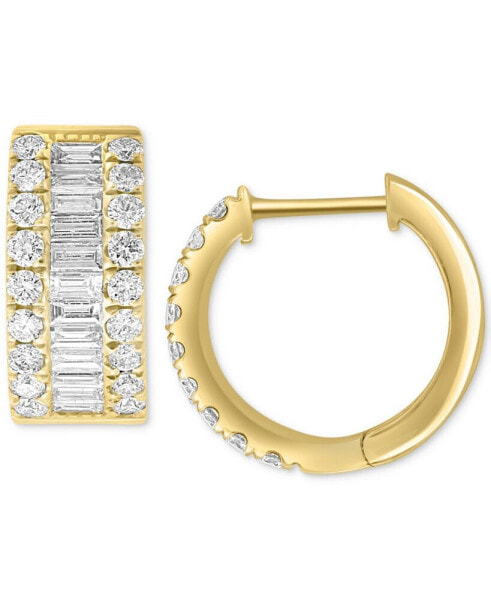 EFFY® Diamond Baguette & Round Small Huggie Hoop Earrings (1-1/5 ct. t.w.) in 14k Gold, 0.55"