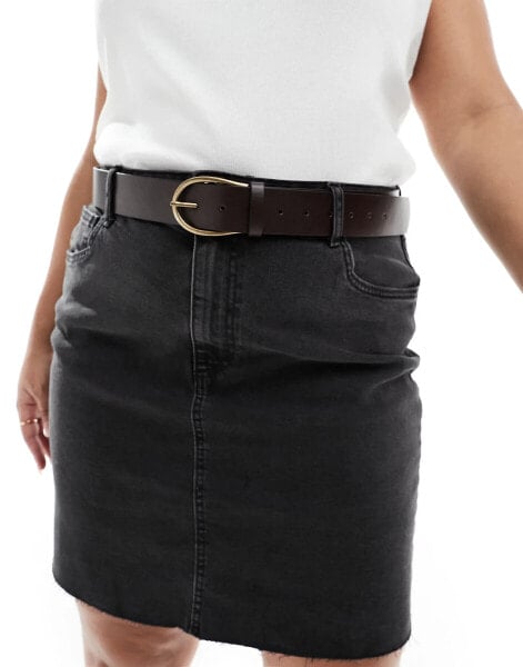 ASOS DESIGN CURVE half moon waist and hip jeans belt in brown