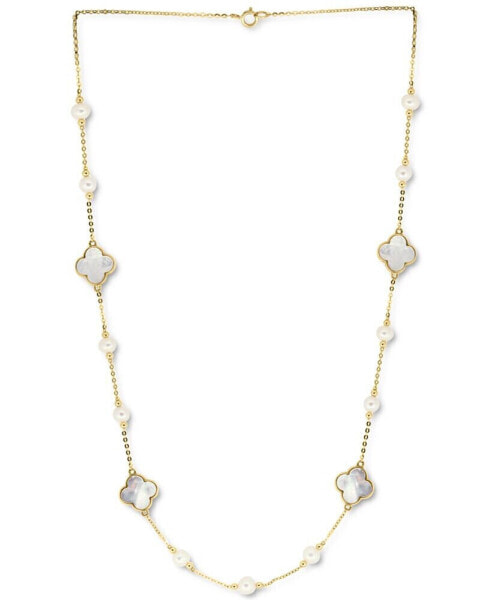 EFFY® Mother-of-Pearl & Freshwater Pearl (4-1/2mm) 18" Necklace in 14k Gold