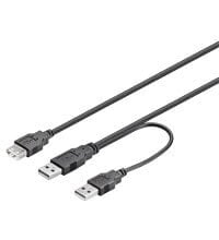 Wentronic Deltaco USB 2.0 Hi-Speed Dual-Power Cable - black - 0.3 m - USB A - 2 x USB A - USB 2.0 - 480 Mbit/s - Black