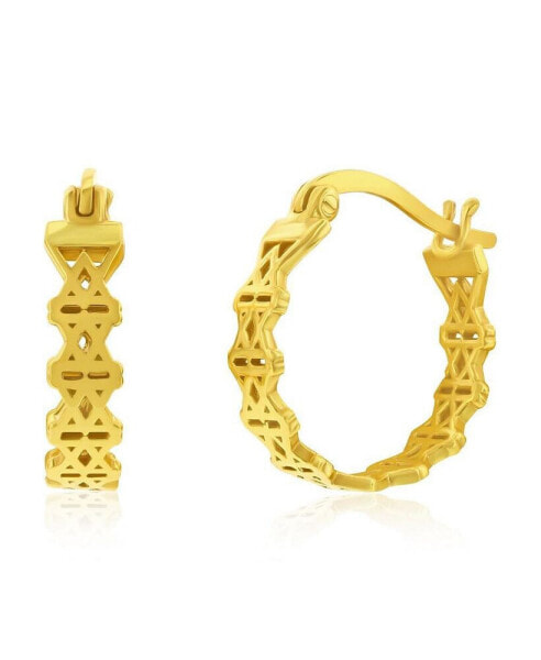 Sterling Silver Double 'X' Design Hoop Earrings - Gold Plated