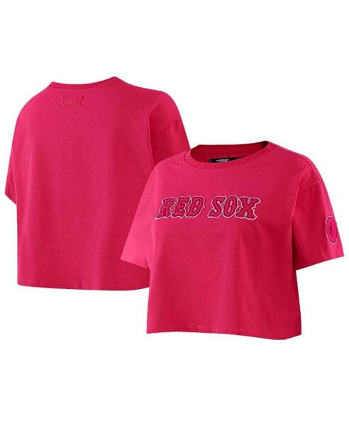 Women's Pink Boston Red Sox Triple Pink Boxy Cropped T-shirt