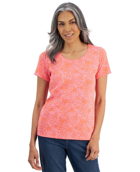 Women's Floral-Print Scoop-Neck Knit Top, Created for Macy's