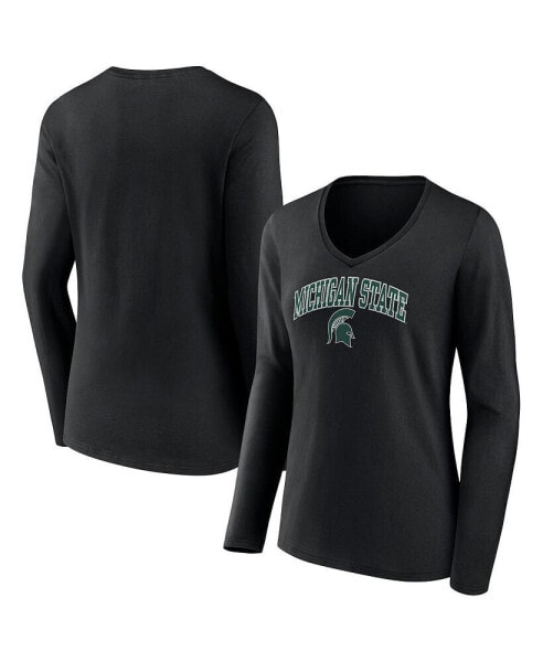Women's Black Michigan State Spartans Evergreen Campus Long Sleeve V-Neck T-shirt