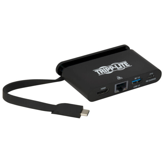 Tripp U444-T6N-H4GUBC USB-C Multiport Adapter - 4K HDMI - USB-A - GbE - Self-Storing Cable - 100W PD Charging - Black - 3840 x 2160 pixels