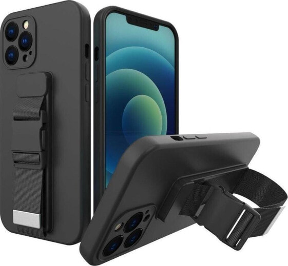 Hurtel Rope Case silikonowe etui ze smyczą torebka smycz pasek do Samsung Galaxy A33 5G czarny