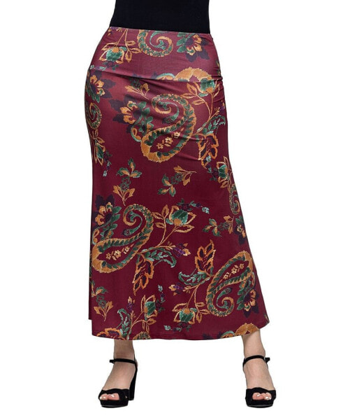 Women's Wine Print Elastic Waist A Line Maxi Skirt