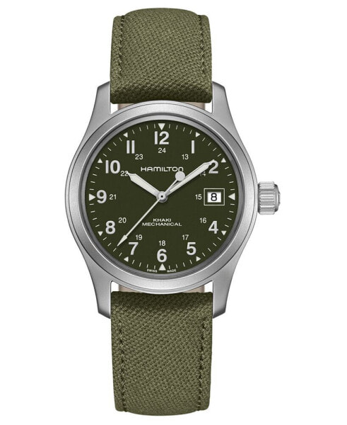 Unisex Swiss Mechanical Khaki Field Green Canvas Strap Watch 38mm