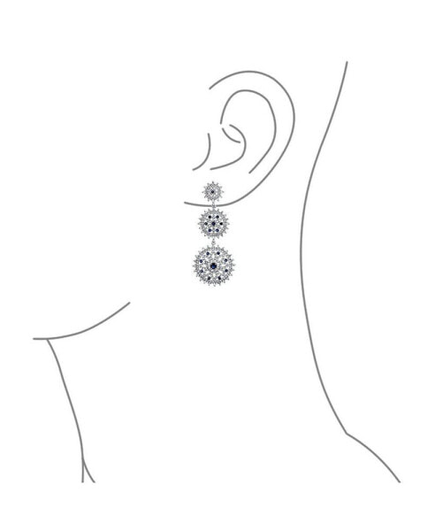 CZ Long Fashion Statement CZ Clear Blue Large Round Multi Circle Dangling Statement Chandelier Earrings For Women Wedding Prom Rhodium Plated Brass