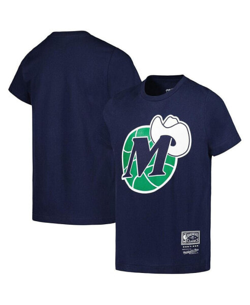 Big Boys and Girls Navy Dallas Mavericks Hardwood Classics Retro Logo T-Shirt