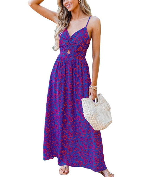 Women's Paisley Print Twisted Maxi Beach Dress