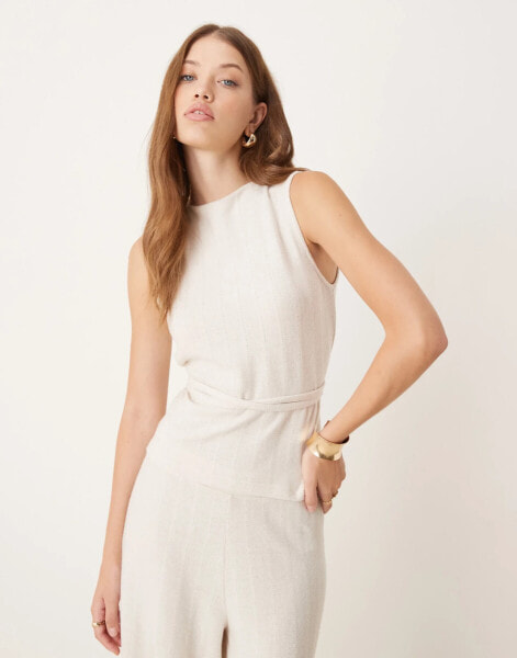 JDY high neck sleeveless belted top co-ord in cream