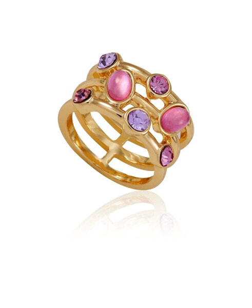 Gold-Tone Lilac Violet Glass Stone Statement Ring