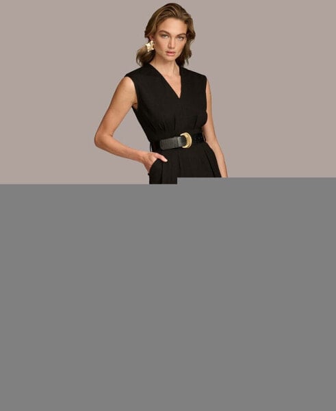 Donna Karan Women's Belted V-Neck Piped Jumpsuit