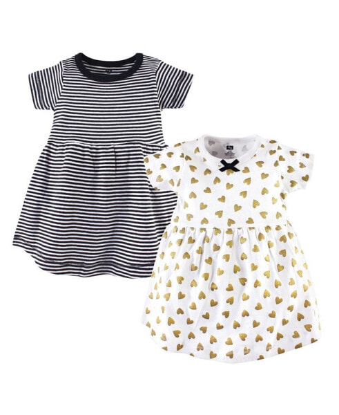 Baby Girls Cotton Short-Sleeve Dresses 2pk, Black Gold Heart