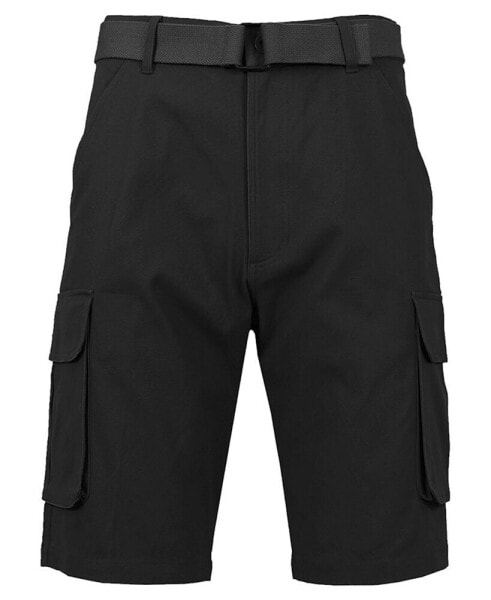 Men's Flat Front Belted Cotton Cargo Shorts