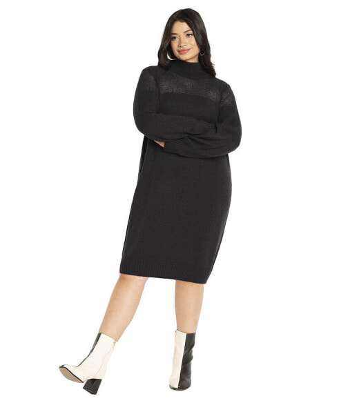 Plus Size Sweater Dress With Sheer Panel