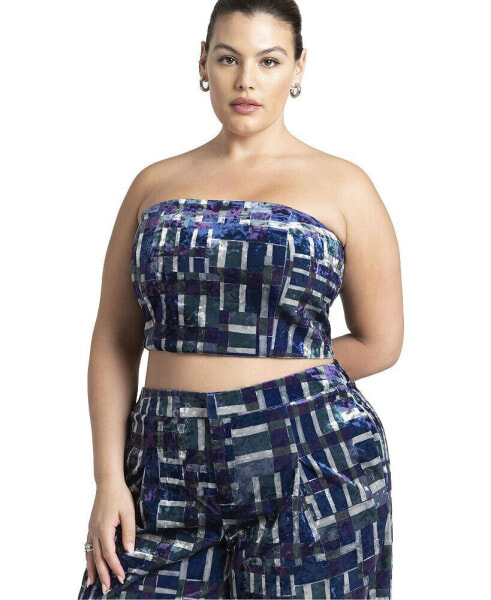 Plus Size Printed Velvet Strapless Top - 28, Stained Glass