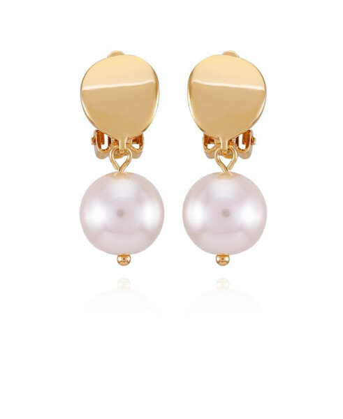 Gold-Tone Imitation Pearls Drop Clip On Earrings