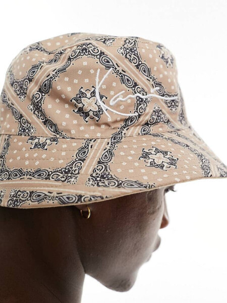 Karl Kani signature reversible bucket hat in beige paisley