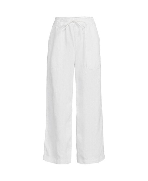 Women's High Rise Drawstring Linen Wide Leg Crop Pants