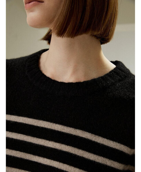 Women's Striped Round Collar Cashmere Sweater for Women