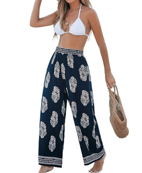 Women's Navy Boho Wide Leg Pants