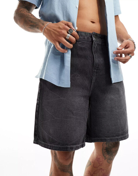 ASOS DESIGN standard length denim jorts in washed black