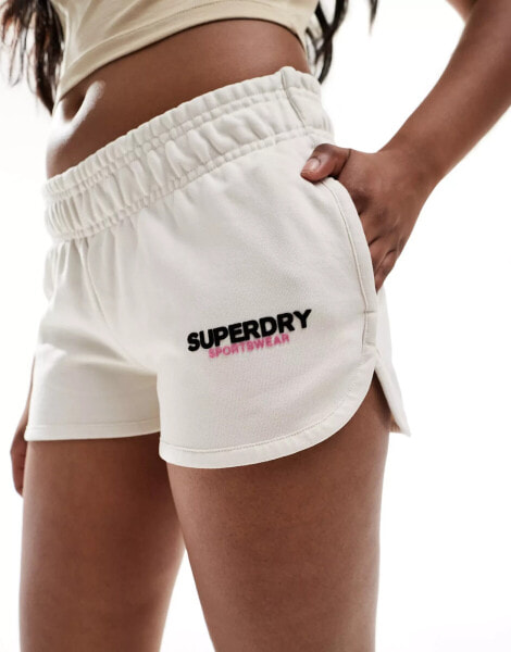 Superdry Sportswear logo racer shorts in rice white