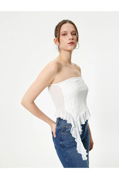 Топ Koton Strapless Asymmetric Ruffle Texture