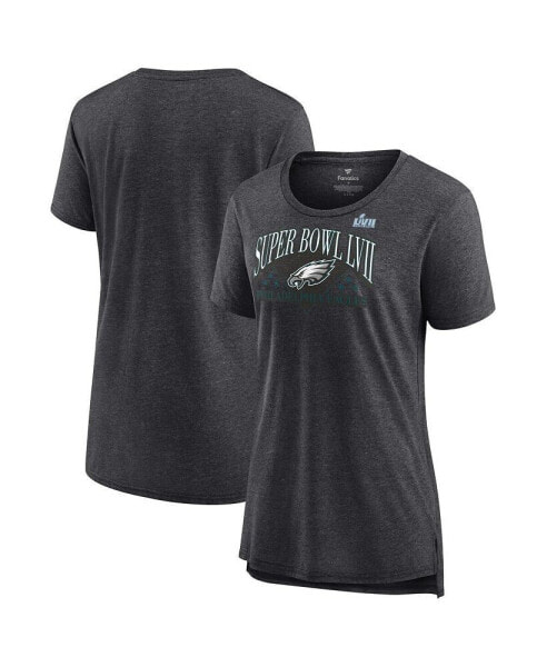 Women's Heather Charcoal Philadelphia Eagles Super Bowl LVII Strategy Tri-Blend T-shirt