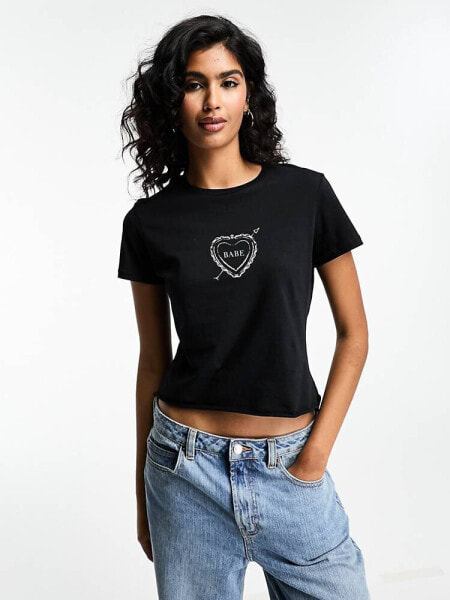 ASOS DESIGN baby tee with locket graphic in black