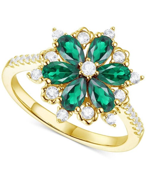 Lab-Grown Emerald (7/8 ct. t.w.) & Lab-Grown White Sapphire (1/8 ct. t.w.) Flower Ring in 14k Gold-Plated Sterling Silver (Also in Additional Gemstones)