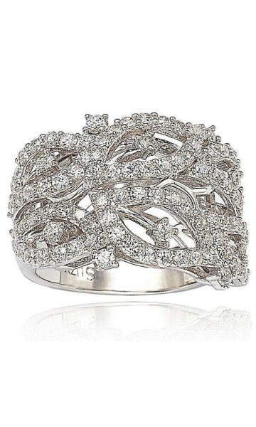 Suzy Levian Sterling Silver Cubic Zirconia Pave Pave Leaf Ring