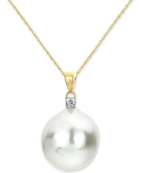 Macy's cultured Baroque Freshwater Pearl (12mm) & Diamond (1/20 ct. t.w.) 18" Pendant Necklace in 14k Gold