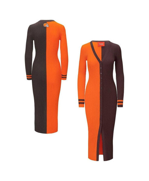 Women's Orange, Brown Cleveland Browns Shoko Knit Button-Up Sweater Dress