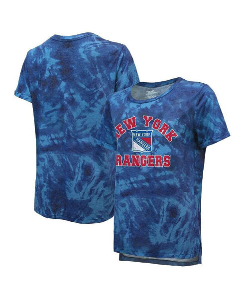 Women's Threads Blue New York Rangers Boyfriend Tie-Dye Tri-Blend T-shirt