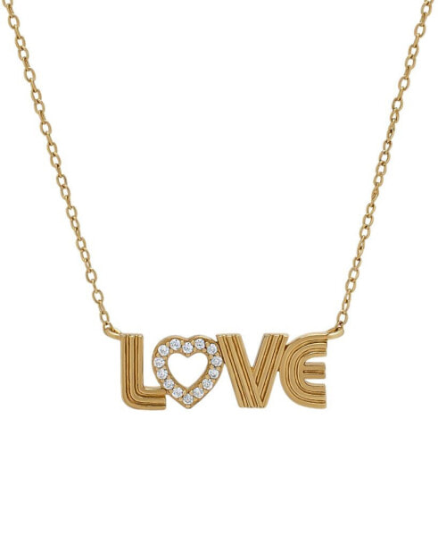 Lab-Grown White Sapphire LOVE 18" Pendant Necklace (1/8 ct. t.w.) in 14k Gold-Plated Sterling Silver