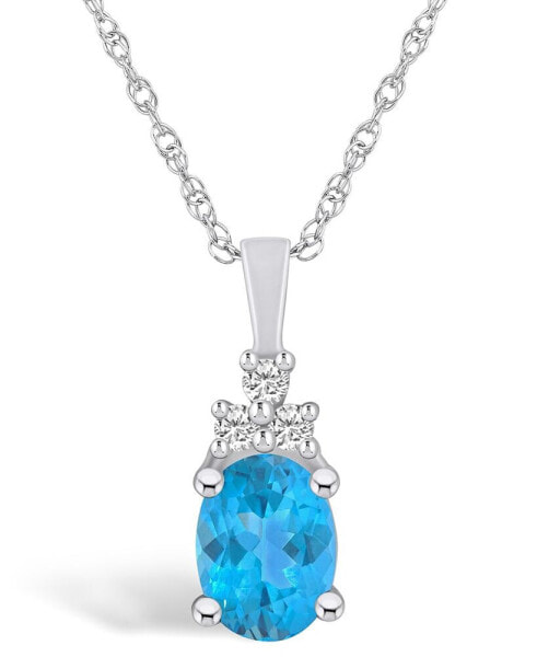 Blue Topaz (1-5/8 Ct. T.W.) and Diamond (1/10 Ct. T.W.) Pendant Necklace in 14K White Gold