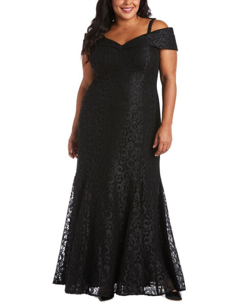 Plus Size Off-The-Shoulder Lace Gown