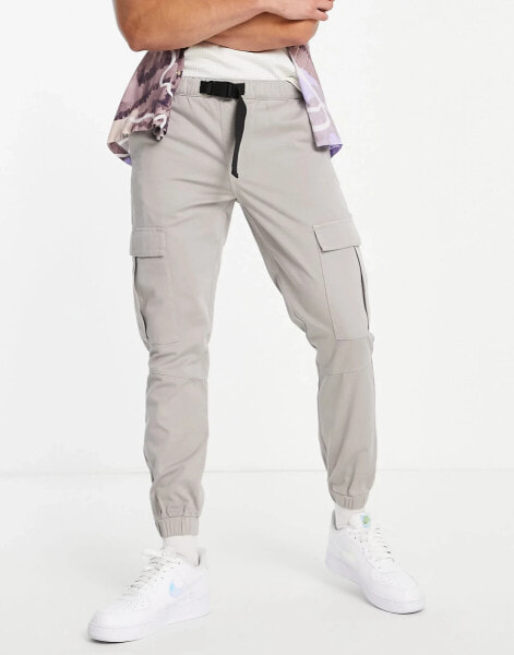 Topman skinny belted cargo trousers in grey