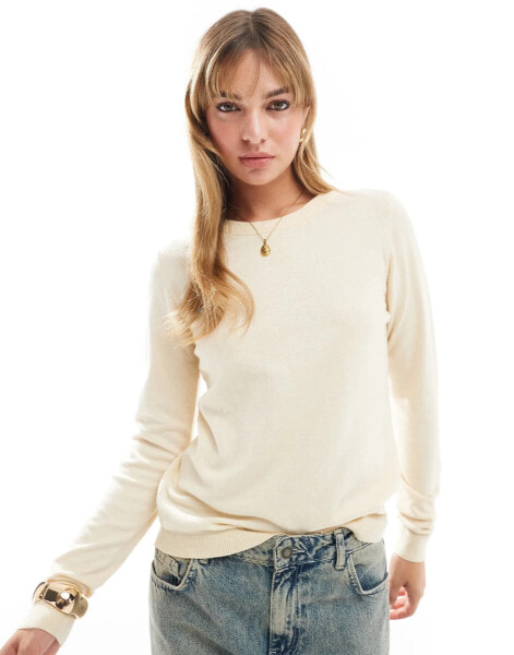 Object crewneck knitted jumper in cream