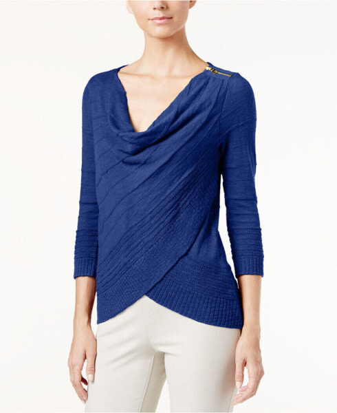 INC International Concepts Cowl Neck Layered Sweater Blue XS