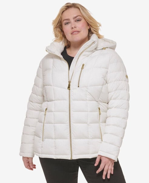 Women's Plus Size Faux-Fur-Trim Hooded Puffer Coat, Created for Macy's