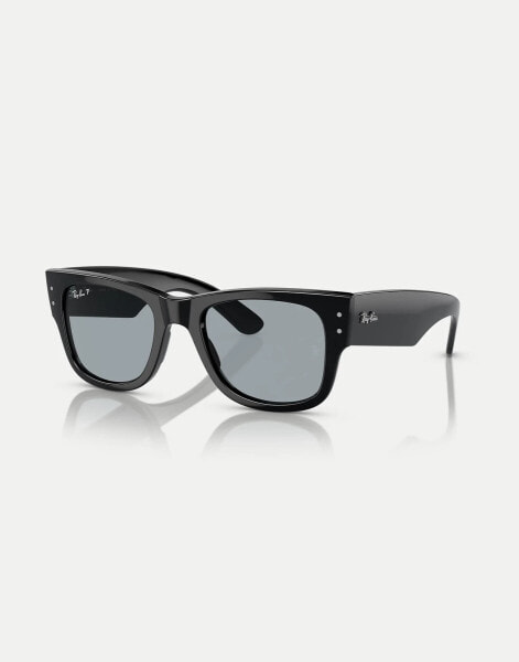 Ray-Ban mega wayfarer square polarised sunglasses in black with blue lens in black