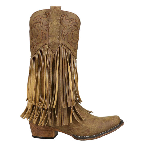 Roper Rickrack Embroidery Fringe Snip Toe Cowboy Womens Brown Casual Boots 09-0