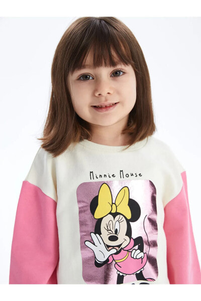 Bisiklet Yaka Uzun Kollu Minnie Mouse Baskılı Kız Bebek Sweatshirt